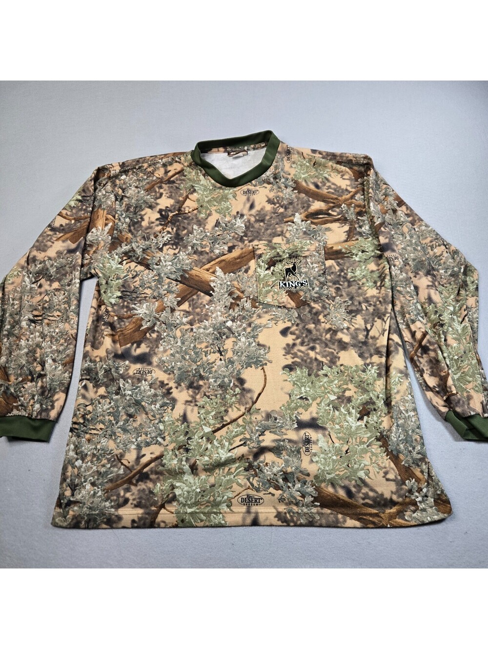 King's Camo Shirt Mens Large Desert Shadow Long Sleeve Pocket Hunting Crewneck